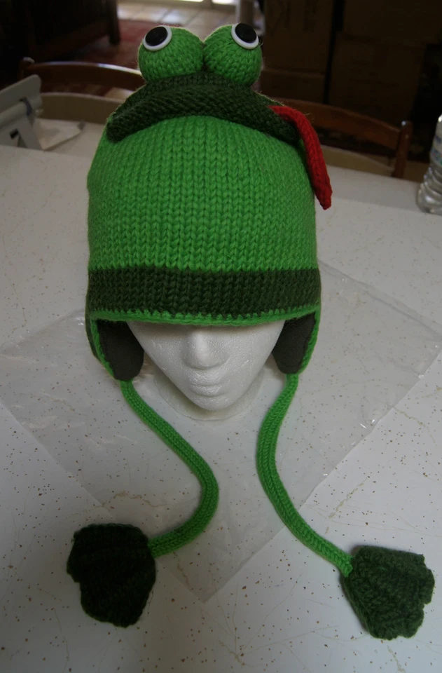 SOMBRERO RANA tejido ADULTO animal esquí gorra disfraz forrado hombre mujer LENGUA gorro toque Foto 1 de 4