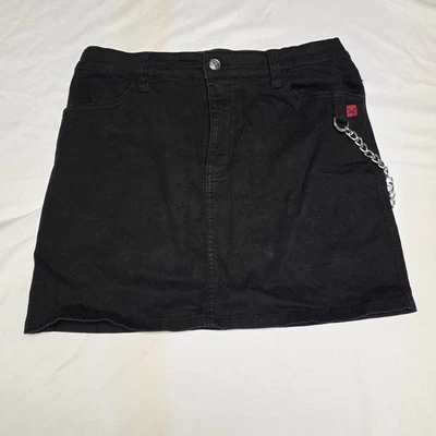 Juniors мини черный Jean юбка Sz L Royal кости цепочка карманы - Изображение 1 из 4