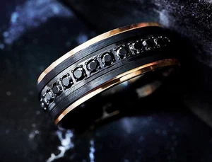 Minimalistischer Herren-Ehering Wolfram schwarzer Diamant Rotgold Stufenrand - 8 mm - Bild 1 von 3
