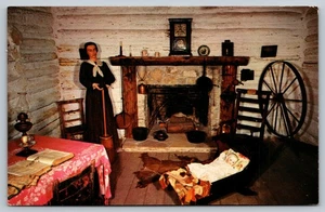 Vintage Texas Log Cabin Interior Postcard Witte Museum San Antonio - Picture 1 of 2