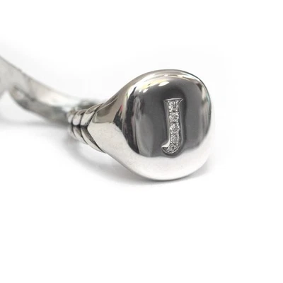 David Yurman Diamond Pave "J" Initial Pinky Ring, Sterling Silver, Size 3 – New - Image 1 of 4