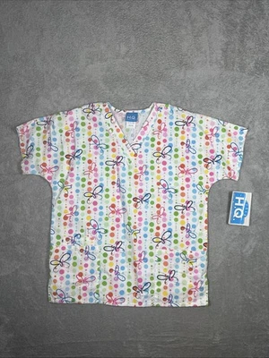 H.Q. Scrubs Butterfly Design V-Neck Scrub Top Women's Size Small NWT - Image 1 of 4