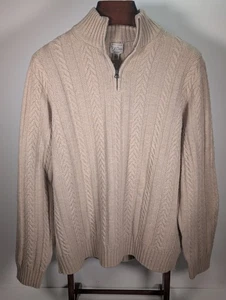 Maglione pullover J Crew robusto misto lana merino 1/4 zip uomo XL beige - Foto 1 di 7