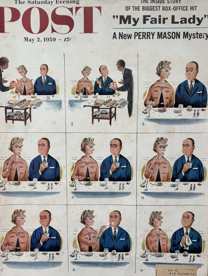 1959 Constantin Alajalov Saturday Evening PostDieting Through Dessert Cover Only - Image 1 of 1