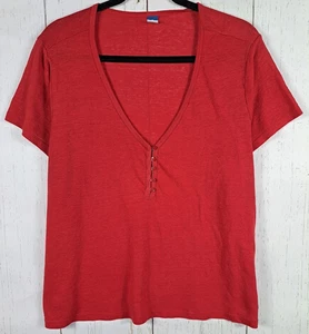 Old Navy Größe XL Damen rot V-Ausschnitt Knopfleiste Kurzarm Oberteil - Bild 1 von 8