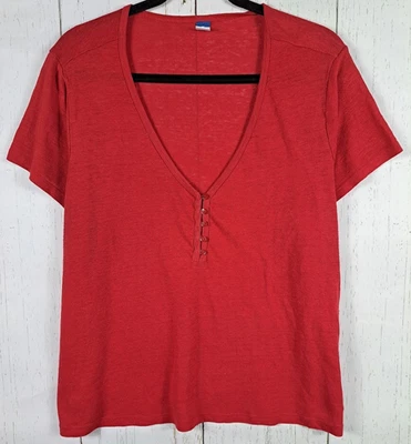 Old Navy Size XL Womens Red V Neck Button Up Short Sleeve Top - Image 1 of 4