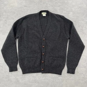 Vintage LL Bean Cardigan Mens Large Wool Sweater Grey Button 80s 90s USA Made - Picture 1 of 15