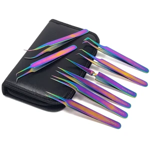 Multi Color Tweezers 8Pcs Stainless Steel for Salon Eyelash Extension Nail Art - Picture 1 of 5