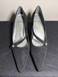 Stuart Weitzman Black Pointed Toe Heels Jeweled Straps Size 7.5 - Picture 1 of 9