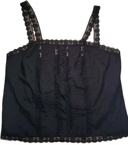 VTG 60s Deena California Lingerie Black Satin & Lace Camisole Tank Top USA 36 L - Picture 1 of 14
