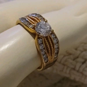 Old Fashion Promise Ring GP Over Sterling 2 Rows CZs With Center CZ Size - Picture 1 of 9