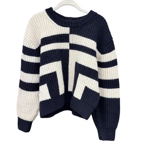 Tory Burch Sport Sweater Navy White Medium Merino Wool Modern Artistic Luxury - Picture 1 of 6