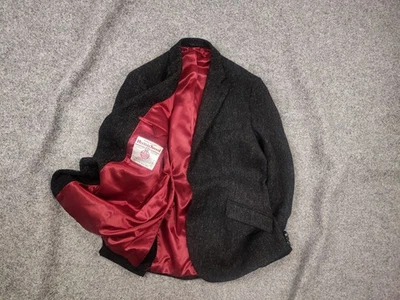 Harris Tweed Vintage Herringbone Black Gray Wool Blazer Jacket - Image 1 of 4