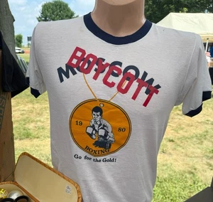 Vintage 1980 Moskau Boykott Olympische Spiele T-Shirt Large USA Boxen Go For Gold - Bild 1 von 9