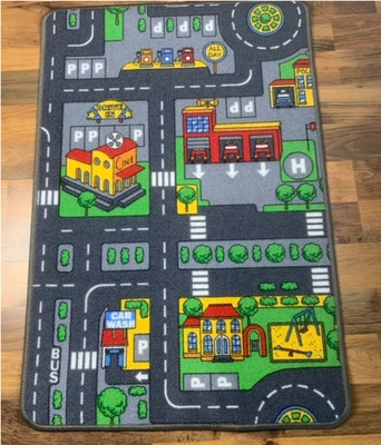 Spielteppich Kinderzimmer Stadt 67x100 cm – Autoteppich mit Straßen & Häusern - Bild 1 von 4