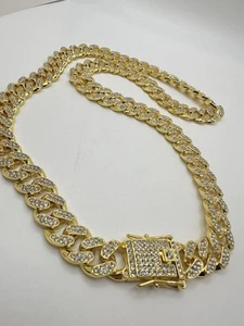 Cuban Link Iced Gold Plated? Miami Necklace Unsigned Safety Clasp READ - Picture 1 of 17