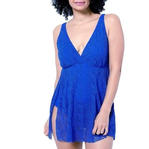 Trajes de baño para todas las mujeres talla grande 16 crochet chevron vestido de baño de una pieza azul - Imagen 1 de 12