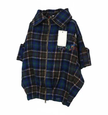 Abrigo Mujer DESIGUAL EU42 Azul Tartán Talla Grande Kimono Estilo Mezcla Lana Abrigo * Foto 1 de 4