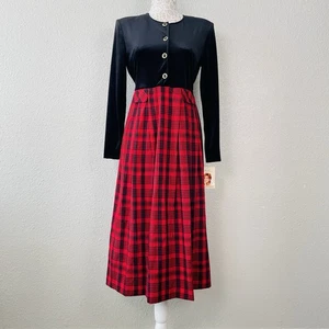 Retro Plaid Holiday Christmas 90s Dress Velvet Winter Outfit Preppy Librarian 8 - Picture 1 of 16