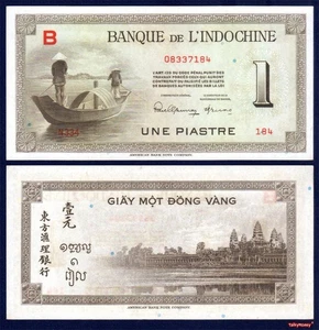 BILLETE DE 1 PIASTRA P-76a 1945 INDOCHINA FRANCESA NÍTIDO AU/UNC - Imagen 1 de 3
