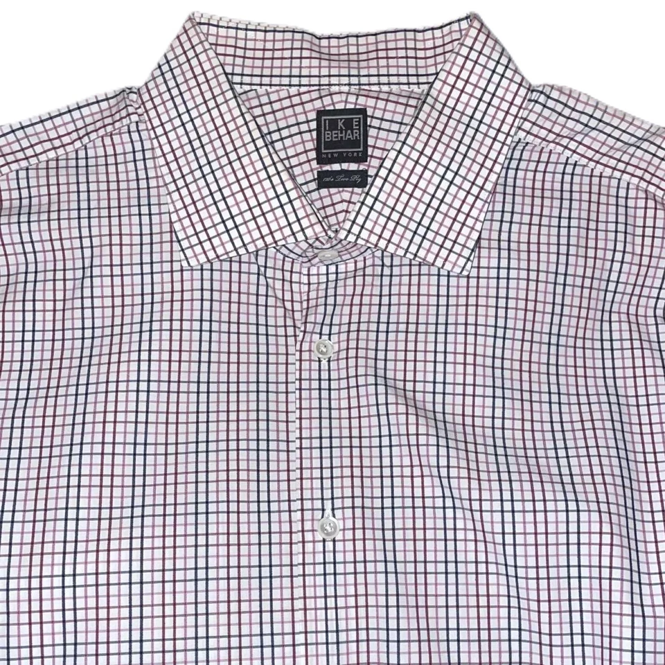Ike Behar Men’s Purple White Cotton Plaid Shirt Long Sleeve Size 18x37 - Image 1 of 4