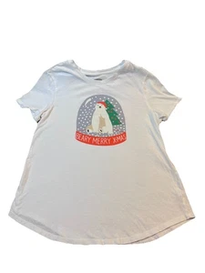 Old Navy Weihnachten Grafikdruck T-Shirt Damen Größe Large weiß Tiermotiv  - Bild 1 von 8