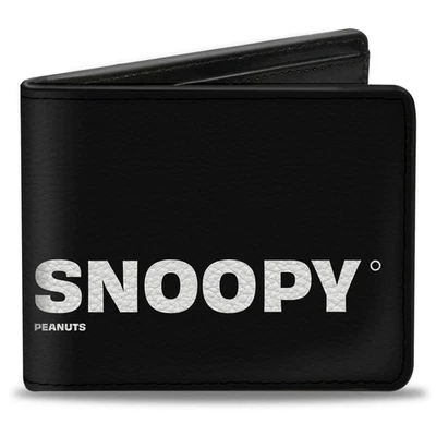 Snoopy Peanuts Care Symbols Black Men's Bi-Fold Wallet Official Licensed - Image 1 of 4