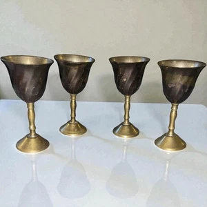 Vintage Messing Weinkelch Glas 4" Made In India 4er Set - Bild 1 von 10