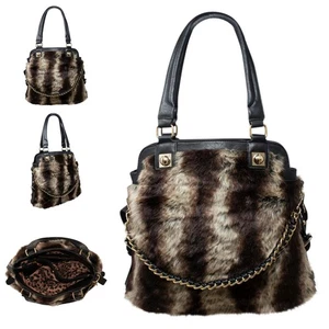 Damentasche gestreift Kunstfell Beuteltasche mit Beutel - Schulter & Umhängetasche Handtasche H106 - Bild 1 von 5