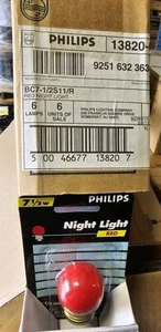6 Pack Philips Night Light Bulb 7.5w Red S11 Medium Base 120V NEW Sealed - Picture 1 of 3