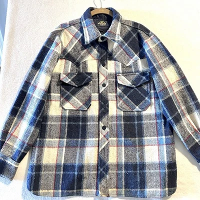 Vtg 70s Monterey Knits L Large Wool Plaid Chore Shacket Thick Flannel Blanket - Image 1 of 4