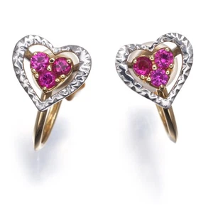 Auth STAR JEWELRY Earrings Ruby 2WAY Heart 18K 750 Yellow White Gold  - Picture 1 of 5