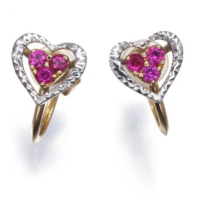 Auth STAR JEWELRY Earrings Ruby 2WAY Heart 18K 750 Yellow White Gold  - Image 1 of 4