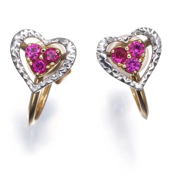 Auth STAR JEWELRY Earrings Ruby 2WAY Heart 18K 750 Yellow White Gold  - Image 1 of 4
