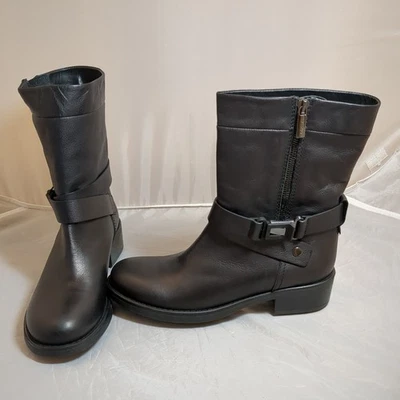 Aquatalia Sami Crisscross Leather Buckled Mid-Calf Moto Boot Size 8.5 NWT NEW - Image 1 of 4