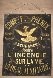 ALTES BLECH FRANZÖSISCHE GESELLSCHAFT DES PHÖNIX VERSICHERUNG GEGEN FEUER LEBEN 1844 - Bild 1 von 7