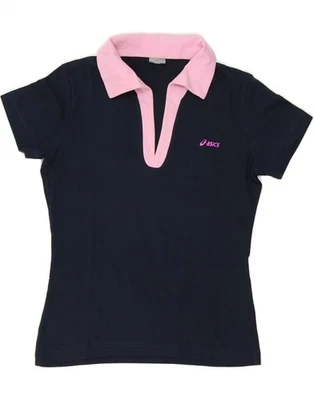 Camisa polo para mujer ASICS Reino Unido 12 mediana azul marino bloques de colores algodón AL05 Foto 1 de 4