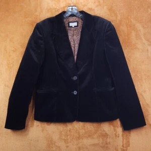 PER UNA Womens Blazer Size 16 Black 2 Button Velvet Lined Leopard Pockets Jacket - Picture 1 of 8