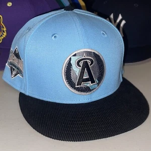 Size 8 -New Era 59Fifty Anaheim Angels Blue Black Corduroy Fitted Hat Grey UV - Picture 1 of 21