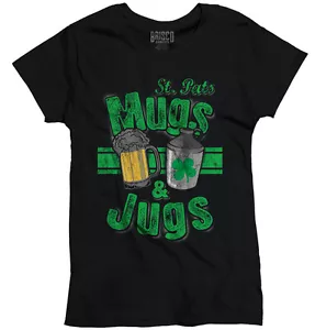 St Patrick's Day Mugs and Jugs Beer Clover Womens Top Junior Graphic Tee - Picture 1 of 4