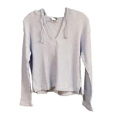 Moda International Womens Baby Blue Long Sleeve Waffle-Knit Hooded Sweater Sz XS - Image 1 of 4