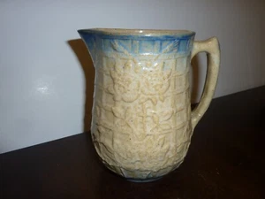 Antique stoneware waffle weave salt glaze lattice & roses pitcher - Picture 1 of 6