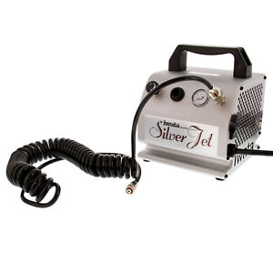 IWATA Quiet SILVER JET AIR COMPRESSOR w/ AIRBRUSH HOSE Tanning Hobby Makeup Nail