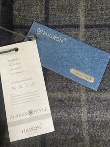 FULLRON Scarf Mens Gray Navy Plaid Cashmere Blend Soft Warm Winter Gift New - Picture 1 of 3