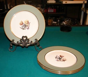 Vintage Set (4) FLINTRIDGE CHINA "AVALON GOLD" SAGE GREEN DINNER PLATES~Retired - Picture 1 of 7