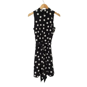 WHBM Vestito Donna 4 Nero Bianco Pois Senza Maniche Tubino Cintura Elegante - Foto 1 di 12