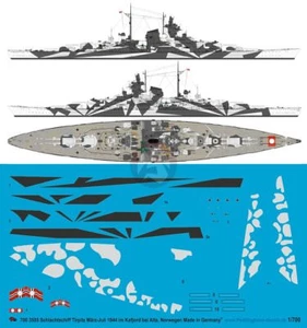 Peddinghaus 1/700 Tirpitz Schlachtschiff Markierungen mit Rumpf & Deck Camouflage Norwegen '44 3555 - Bild 1 von 1