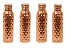 Pure Copper Water Drinking Bottle Leak Proof Beautiful Diamond Design Set of 4