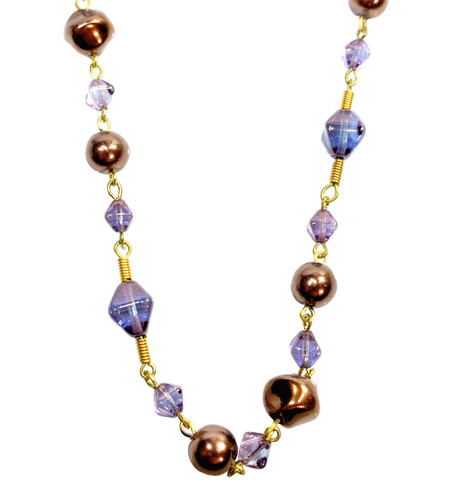 Collana di perle in vetro ametista tono oro firmata Givenchy vintage