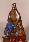 Vintage Chinese Snuff Bottle Carved Yowah Nut Opal Wood With Base
